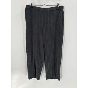 Vintage Sag Harbor Pants Womens 16 Gray Pinstriped Knit Pockets Elastic Waist